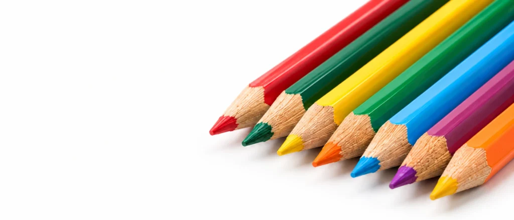 Colored pencils on a white background